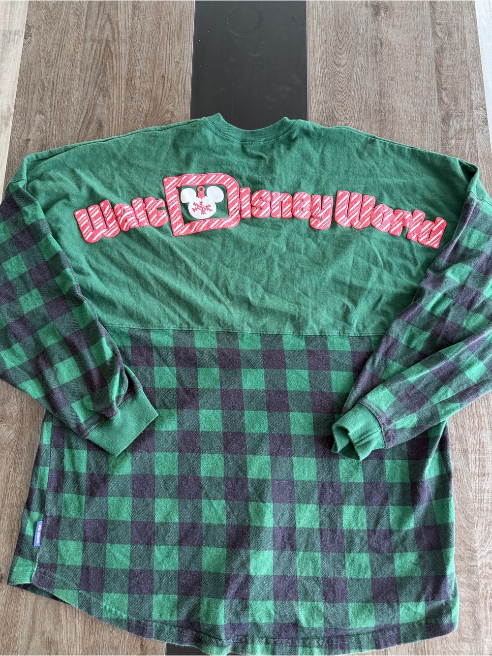 Walt Disney World Christmas Green Buffalo Plaid Long Sleeve Spirit Jersey